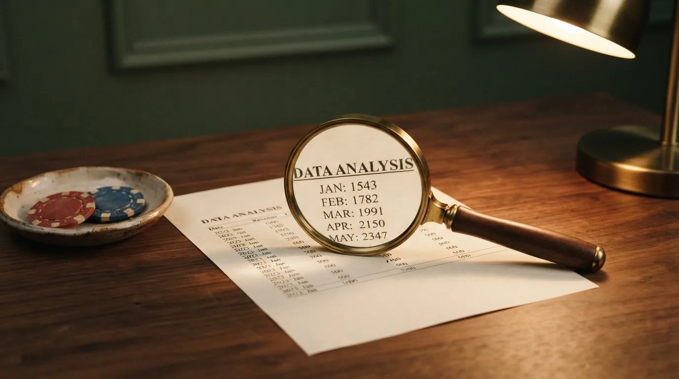 A magnifying glass rests over a printed regulatory certificate on a wooden desk.