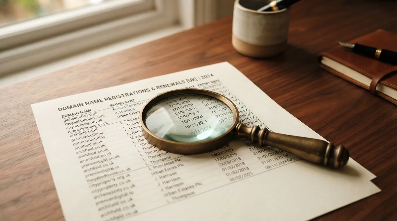 A magnifying glass rests over a printed regulatory certificate on a wooden desk.
