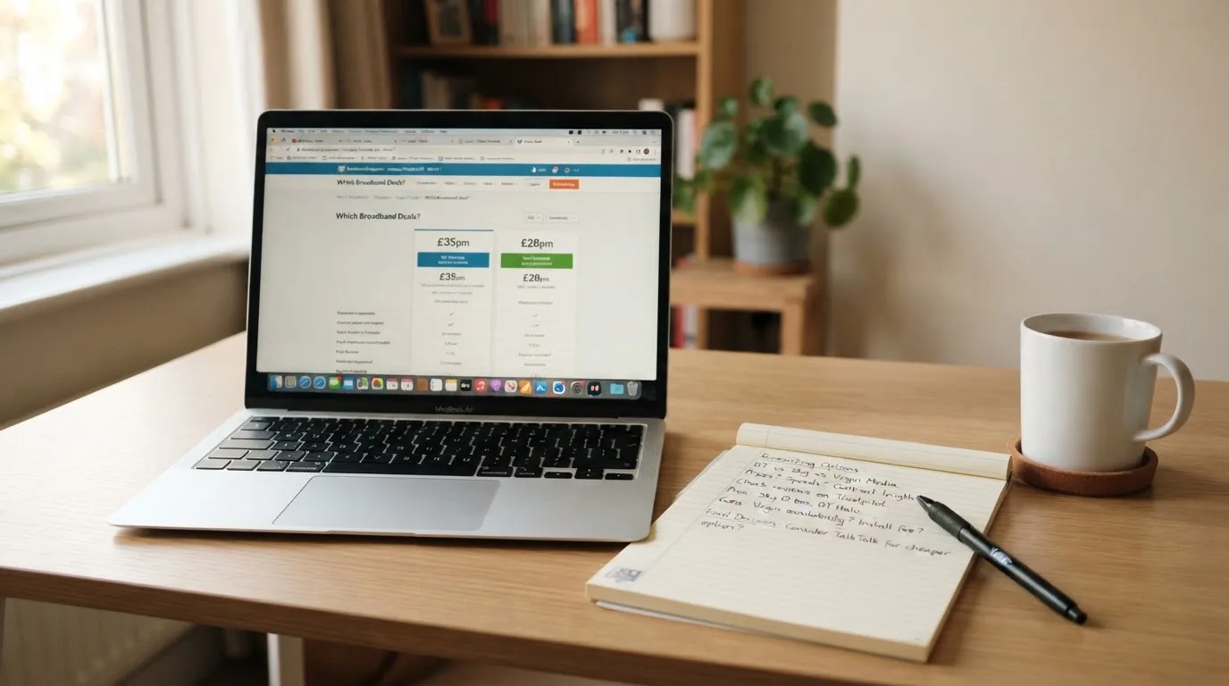 A laptop on a home desk showing a UK online casino comparison page open beside a notepad, with a laptop showing an international casino homepage in a browser visible in a browser tab list