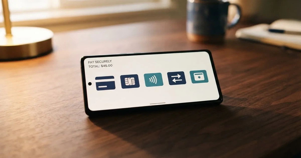 Several payment method icons displayed on a phone screen at checkout